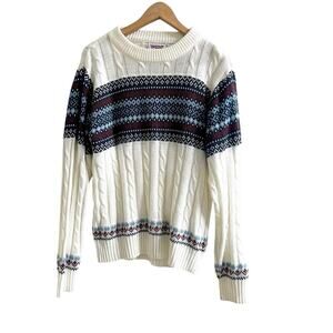 Trent Vintage Fair Isle Cable Knit Sweater Size Medium Cream Size Medium Acrylic